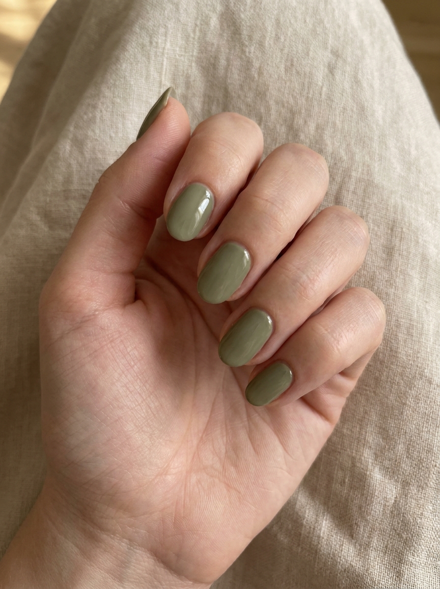 Olive Green Short Nails als September Nägel kurz Inspiration 2026